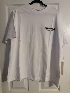 Essentials White Tee with Black Chest Logo